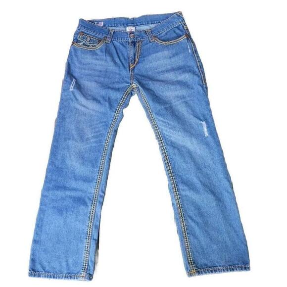 VTG True Religion Jeans BOBBY Style Mens 38x31 Y2K Dark Wash Hip Hop - Picture 1 of 7